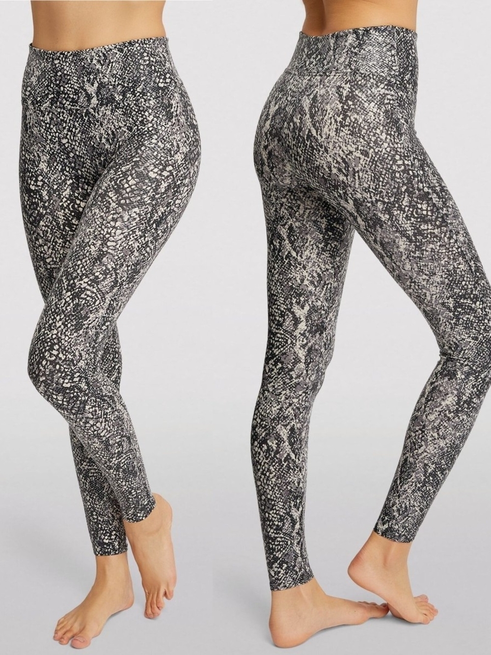SPANX Snake Print High-Waist Leggings in Black and White